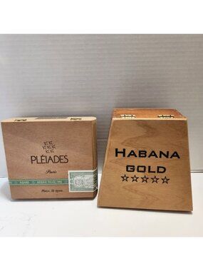 Wooden Cigar Boxes Habana & Pleiades Set Of 2 Vintage Boxes Empty